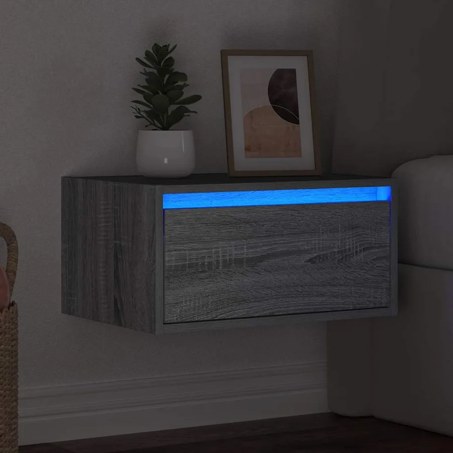 Table de chevet murale avec lumières LED sonoma gris - 5