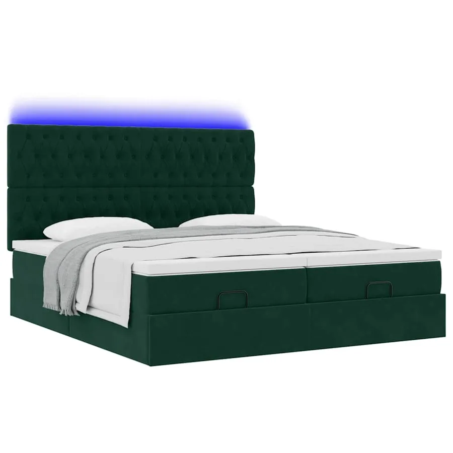 Cadre de lit ottoman avec matelas vert foncé 160x200 cm velours - 6