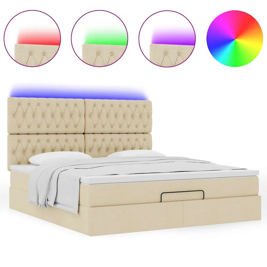 Cadre de lit ottoman avec matelas crème 160x200 cm tissu - 5