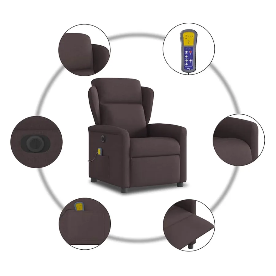 Fauteuil de massage inclinable électrique Marron foncé Tissu - 10
