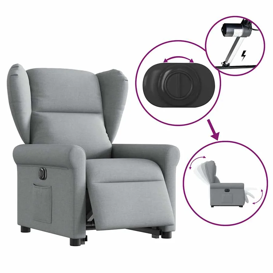 Fauteuil inclinable électrique gris clair tissu - 8