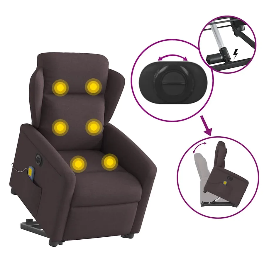 Fauteuil inclinable de massage électrique Marron foncé Tissu - 8