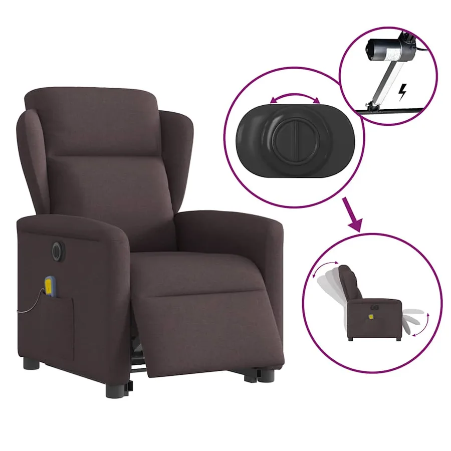 Fauteuil inclinable de massage électrique Marron foncé Tissu - 9