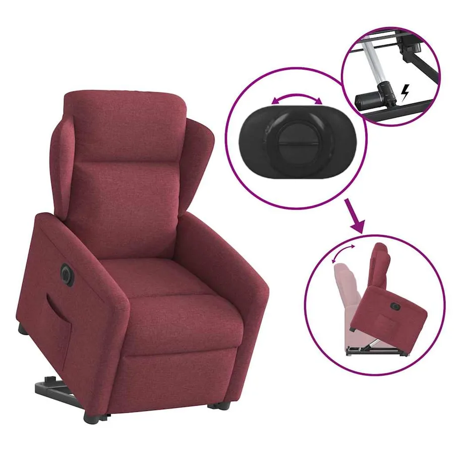 Fauteuil inclinable électrique rouge bordeaux tissu - 8