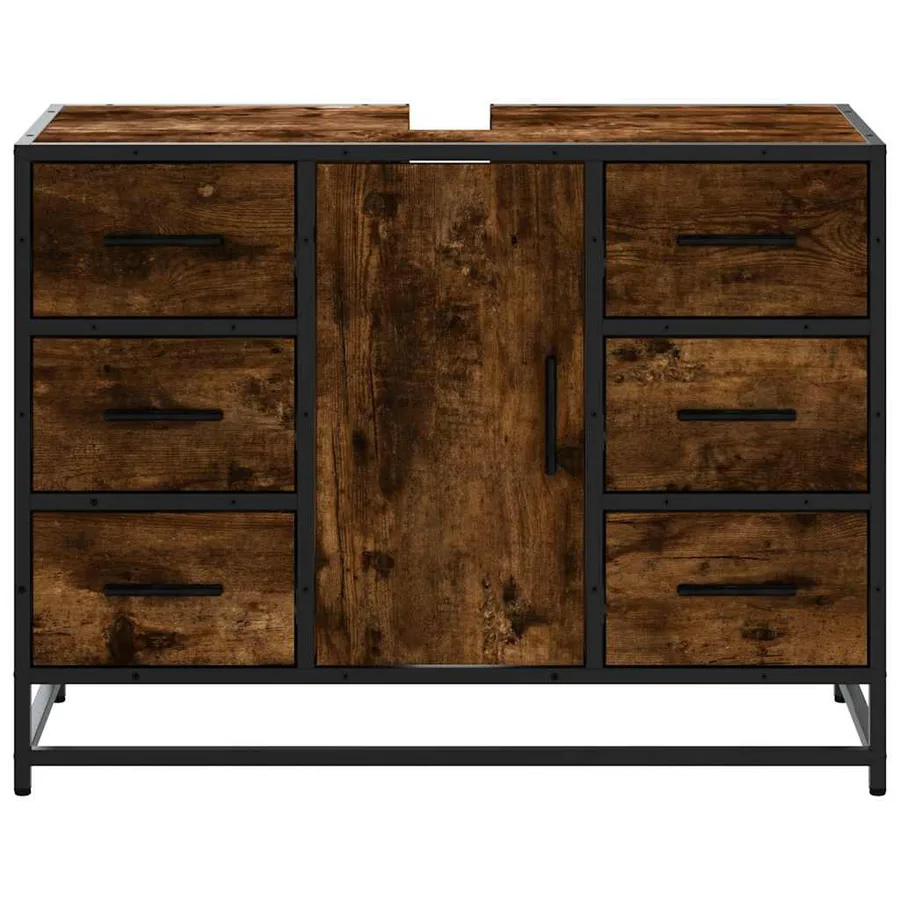 Armoire lavabo de salle de bain chêne fumé bois d'ingénierie - 5