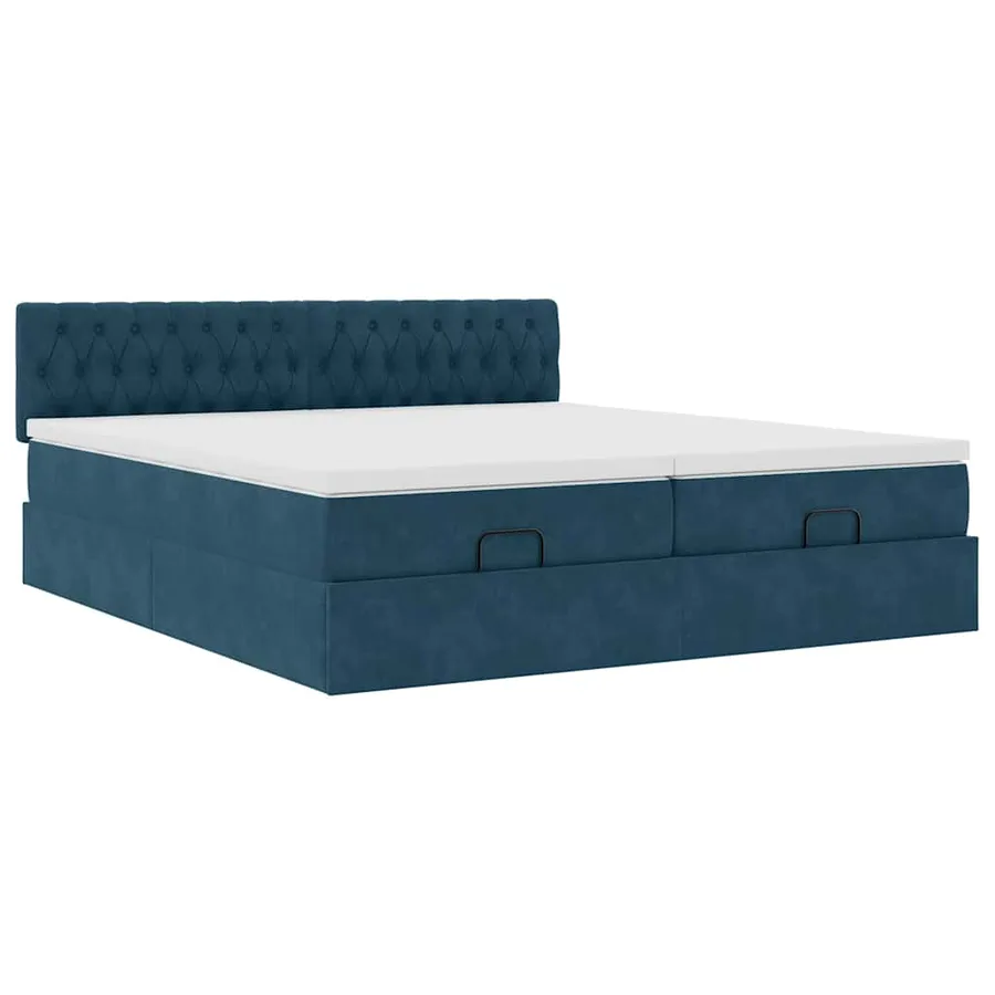 Cadre de lit ottoman avec matelas bleu foncé 160x200 cm velours - 7