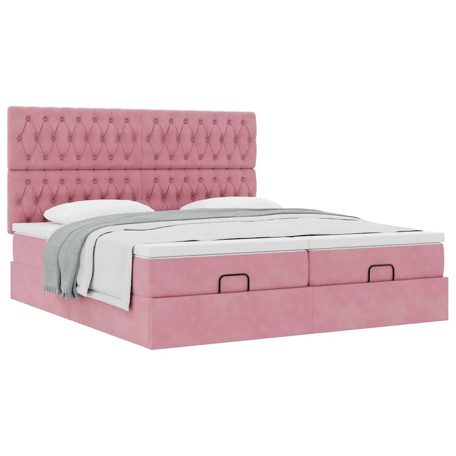 Cadre de lit ottoman avec matelas rose 160x200 cm velours - 5