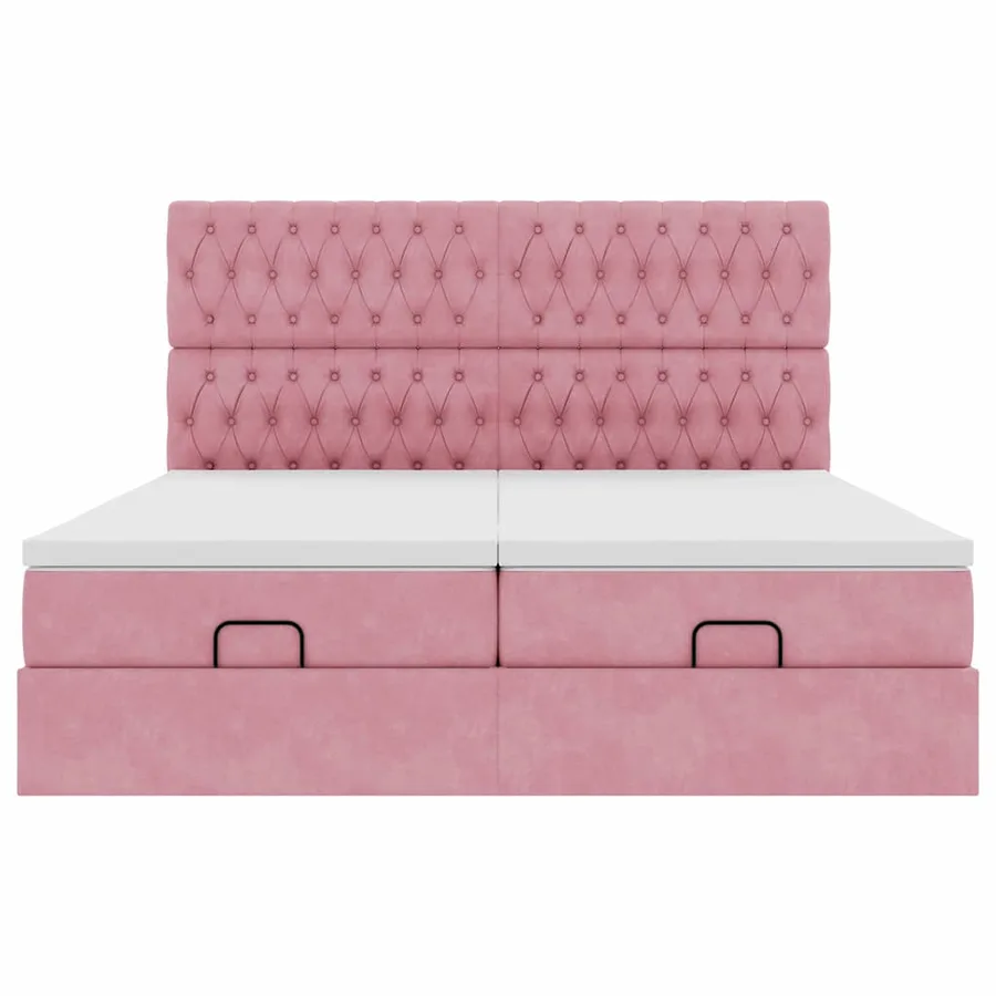 Cadre de lit ottoman avec matelas rose 160x200 cm velours - 7