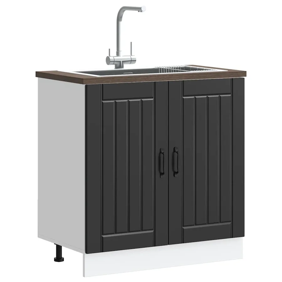 Meuble de base de lavabo Lucca noir bois d'ingénierie - 3