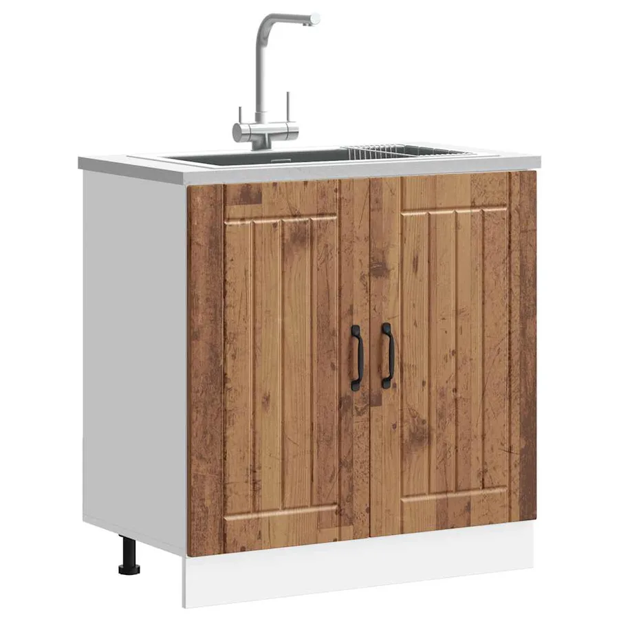 Meuble de base de lavabo Lucca vieux bois bois d'ingénierie - 3