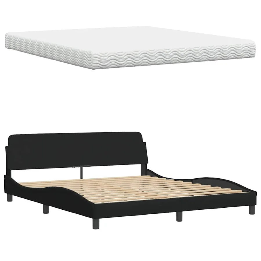 Lit avec matelas noir 180x200 cm tissu - 8