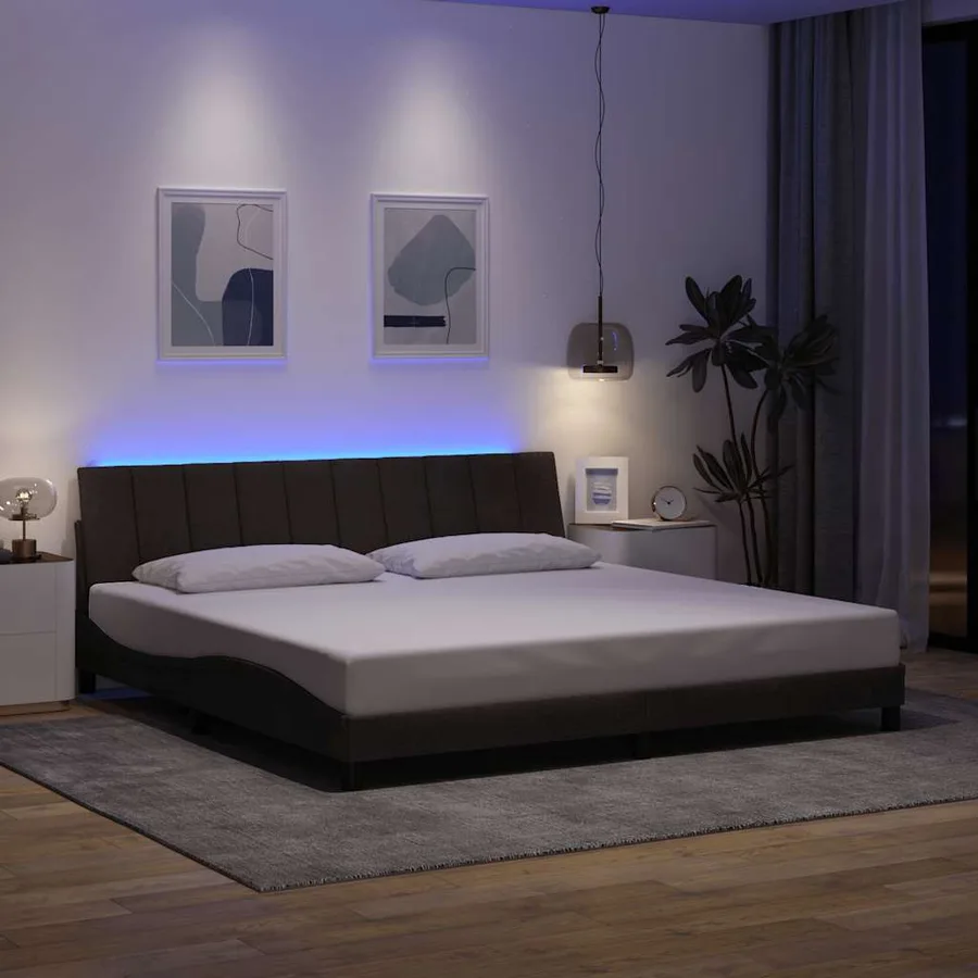Cadre de lit sans matelas Hanko marron foncé 200x200 cm tissu - 4