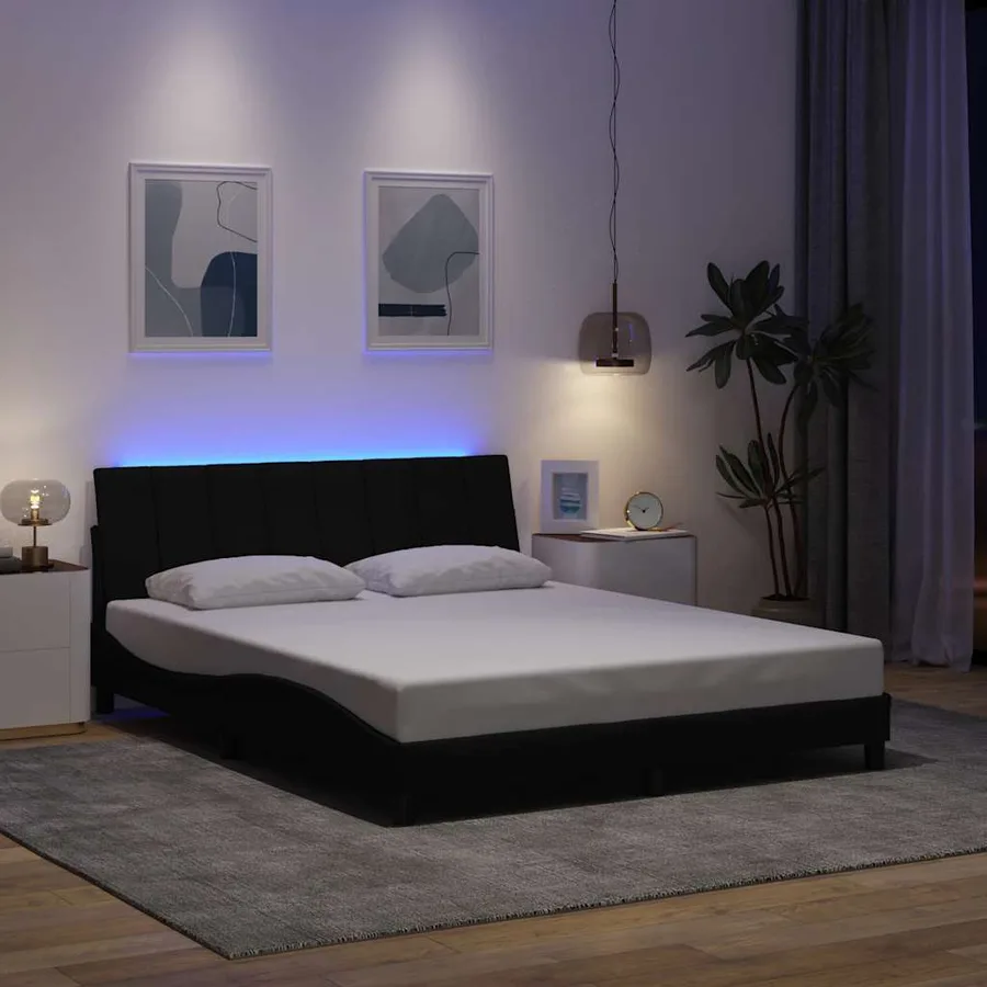 Cadre de lit sans matelas Hanko noir 160x200 cm tissu - 4