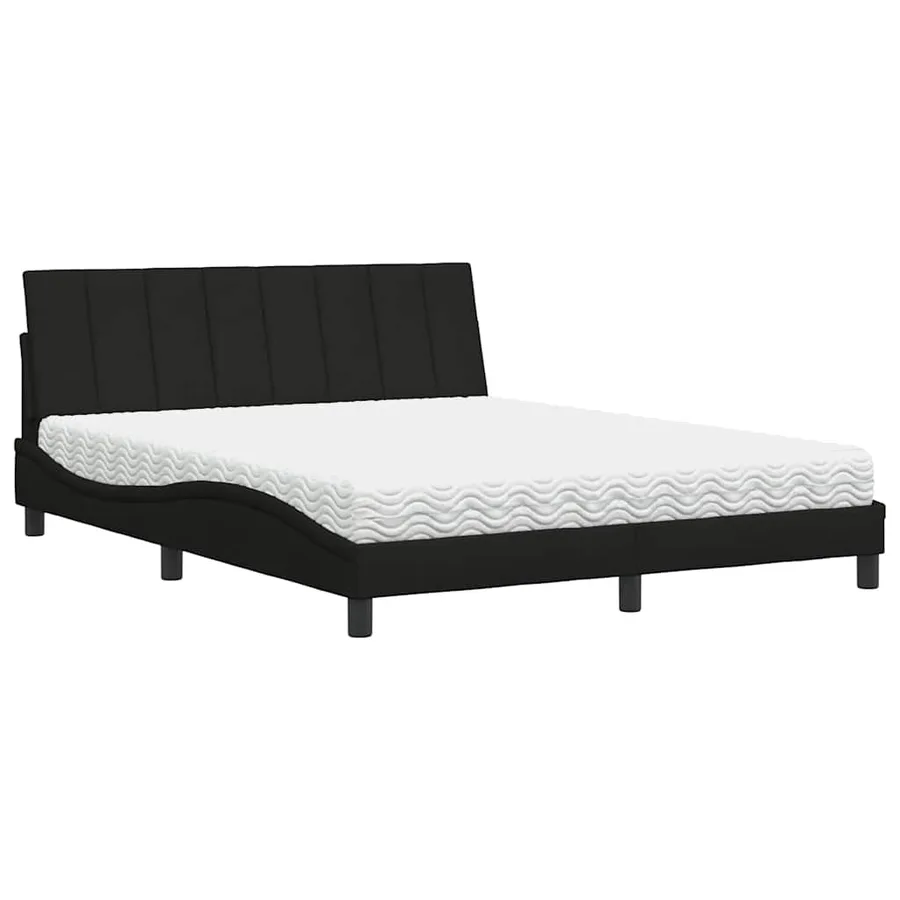 Lit avec matelas Hanko noir 160x200 cm tissu - 4