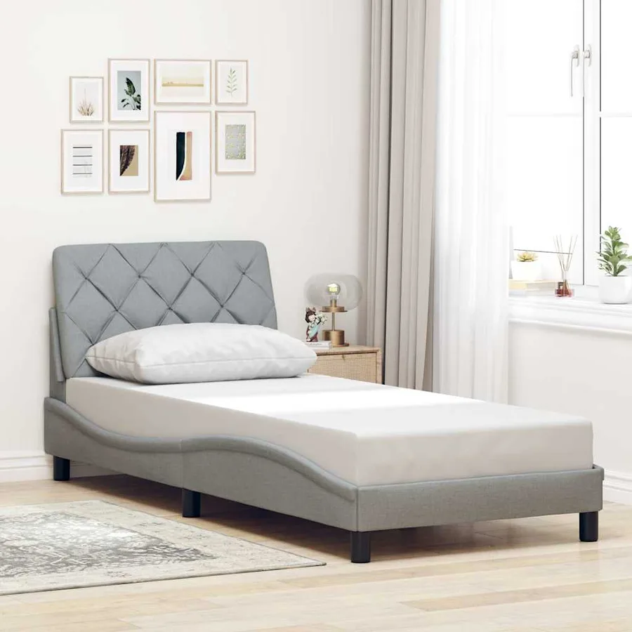 Cadre de lit avec LED sans matelas gris clair 100x200 cm tissu - 4