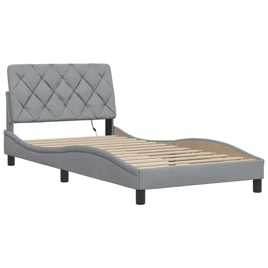 Cadre de lit avec LED sans matelas gris clair 100x200 cm tissu - 9