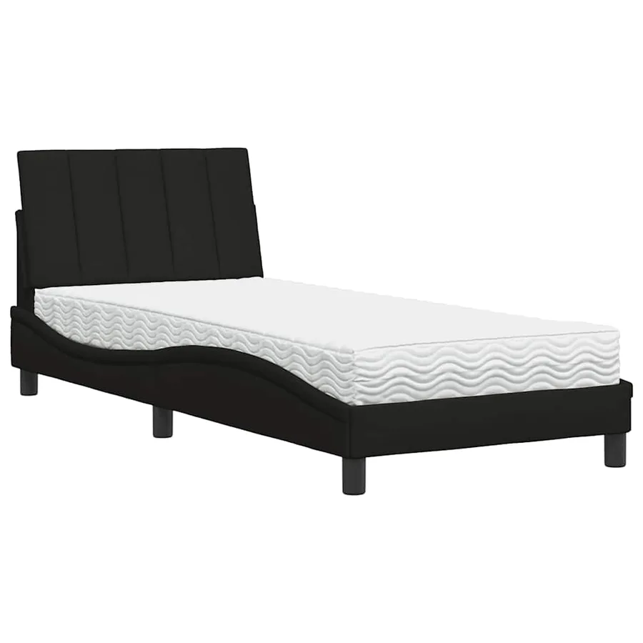 Lit avec matelas Hanko noir 80x200 cm tissu - 2