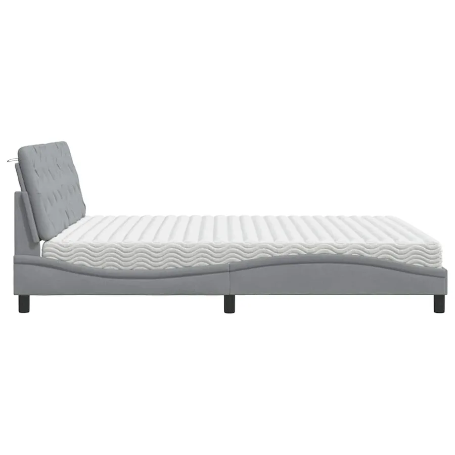 Lit avec matelas gris clair 180x200 cm tissu - 6