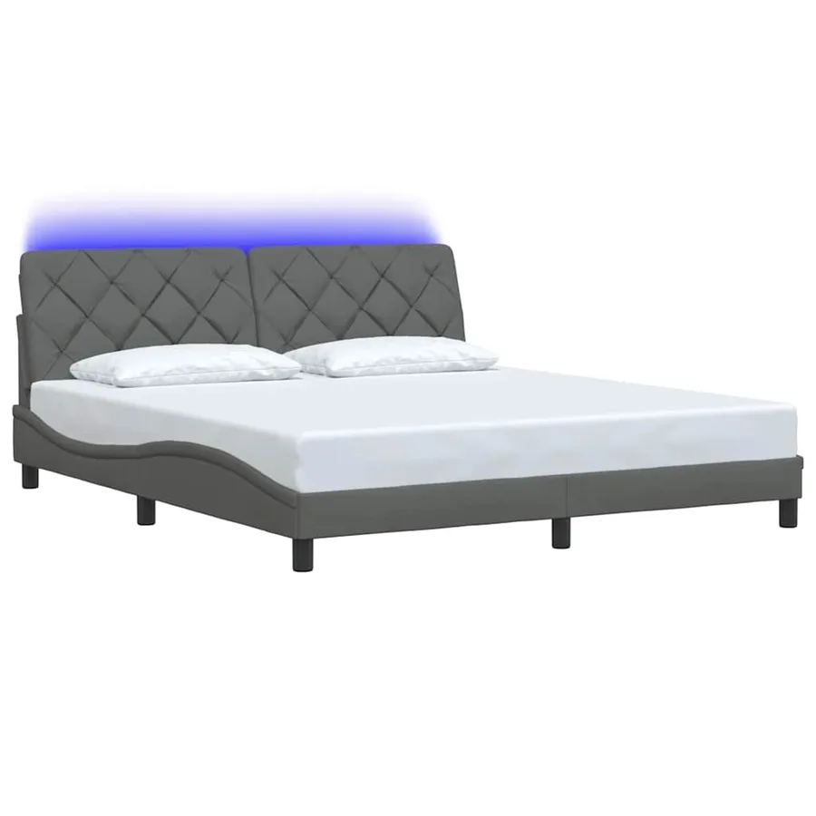 Cadre de lit avec LED sans matelas gris foncé 180x200 cm tissu - 3