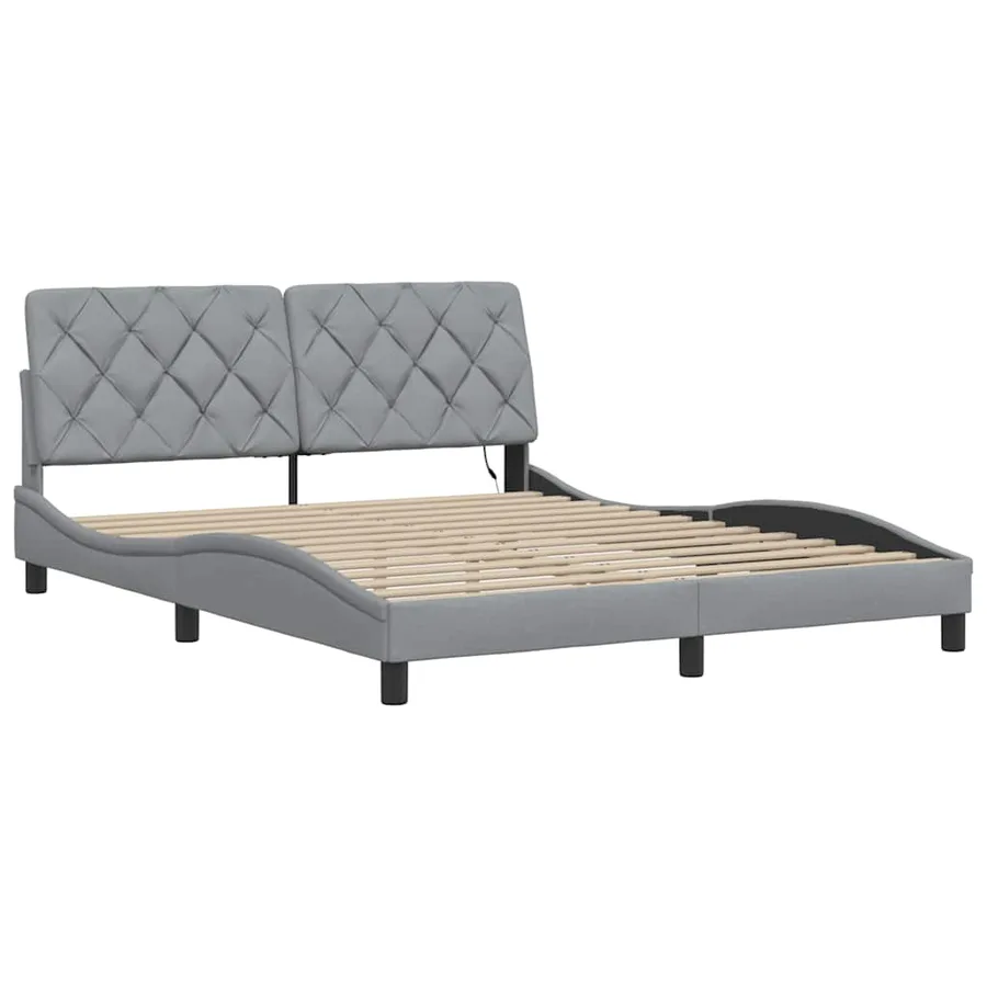Cadre de lit avec LED sans matelas gris clair 160x200 cm tissu - 5