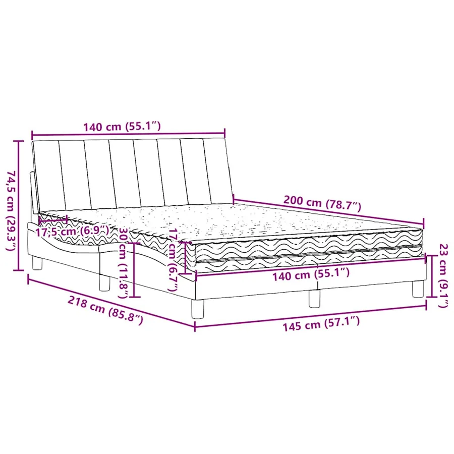Lit avec matelas Hanko taupe 140x200 cm tissu - 14