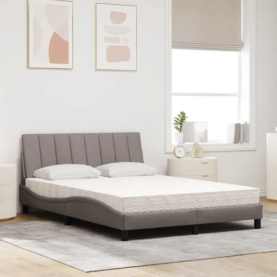 Lit avec matelas Hanko taupe 140x200 cm tissu - 3