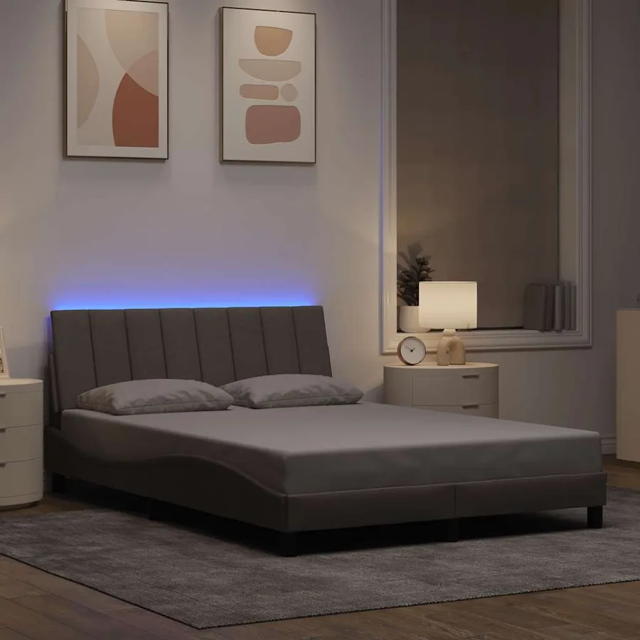 Cadre de lit sans matelas Hanko taupe 140x190 cm tissu - 4