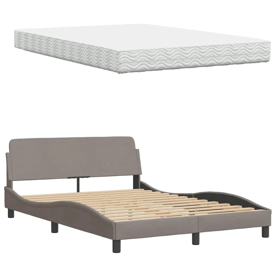 Lit avec matelas Hanko taupe 140x190 cm tissu - 8