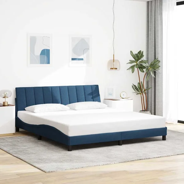 Cadre de lit sans matelas Hanko bleu 180x200 cm tissu
