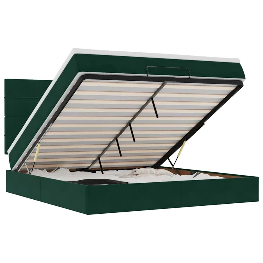 Cadre de lit ottoman avec matelas vert foncé 180x200cm velours - 2