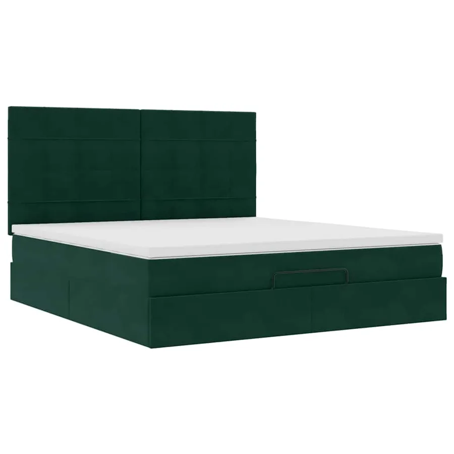 Cadre de lit ottoman avec matelas vert foncé 180x200cm velours - 6