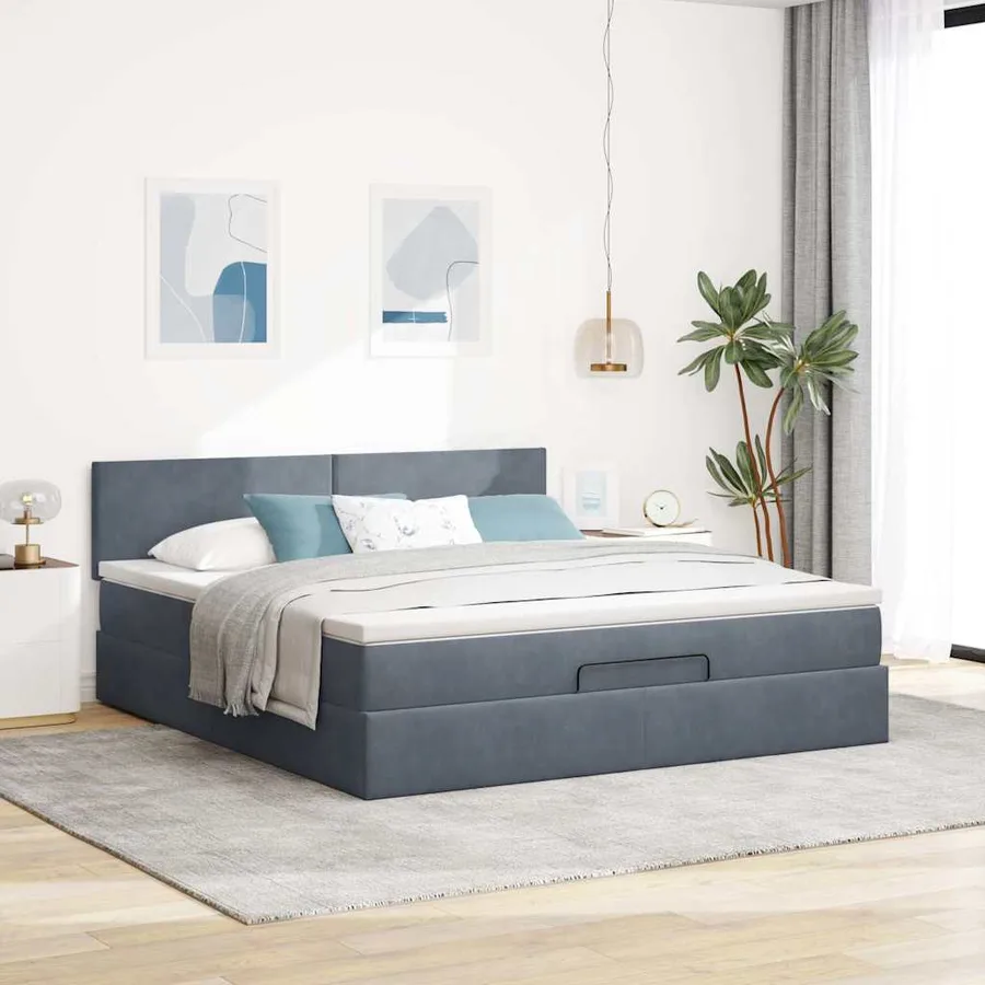 Cadre de lit ottoman avec matelas gris foncé 180x200 cm velours - 3