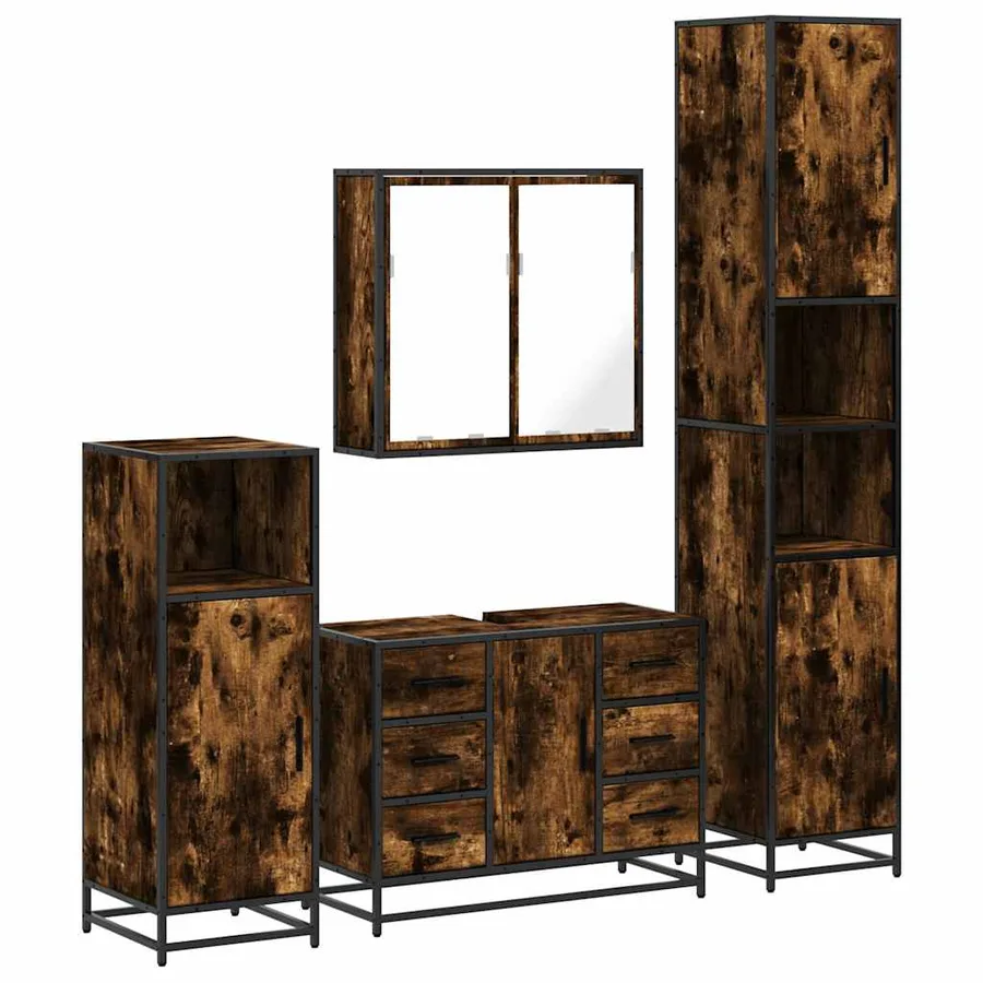 Ensemble meubles salle de bain 4 pcs chêne fumé bois ingénierie - 2
