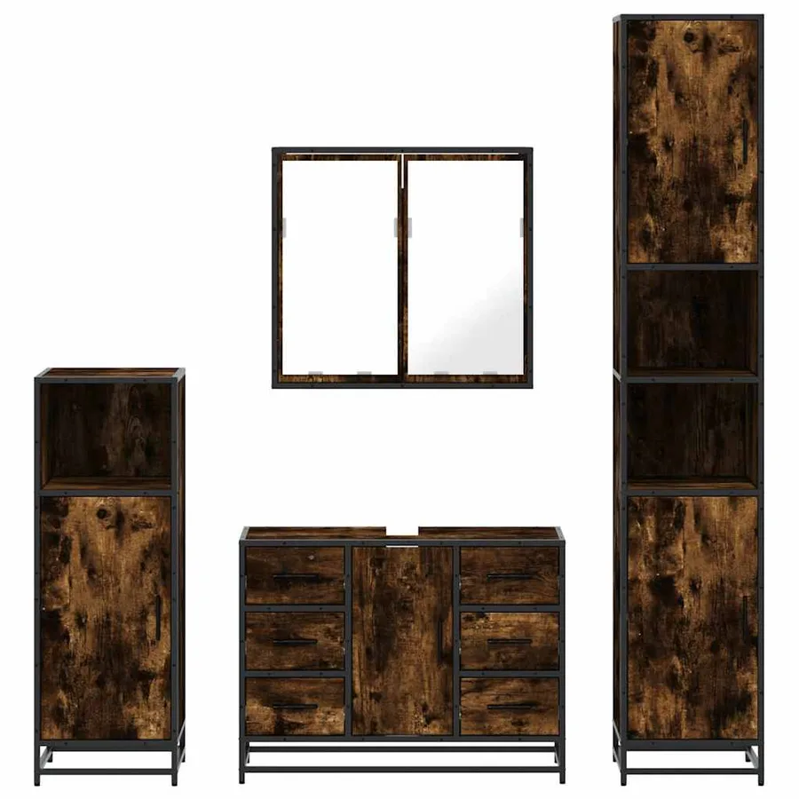 Ensemble meubles salle de bain 4 pcs chêne fumé bois ingénierie - 5