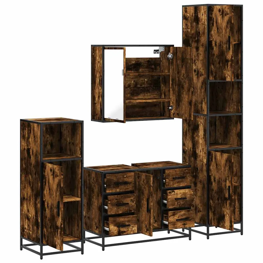 Ensemble meubles salle de bain 4 pcs chêne fumé bois ingénierie - 6