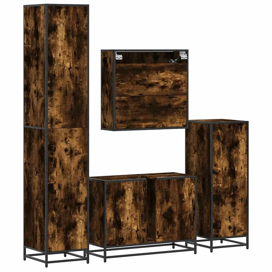 Ensemble meubles salle de bain 4 pcs chêne fumé bois ingénierie - 8