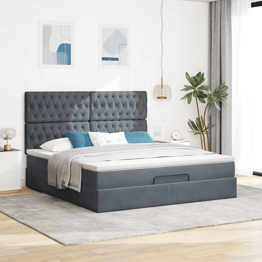 Cadre de lit ottoman avec matelas gris foncé 180x200cm velours - 3