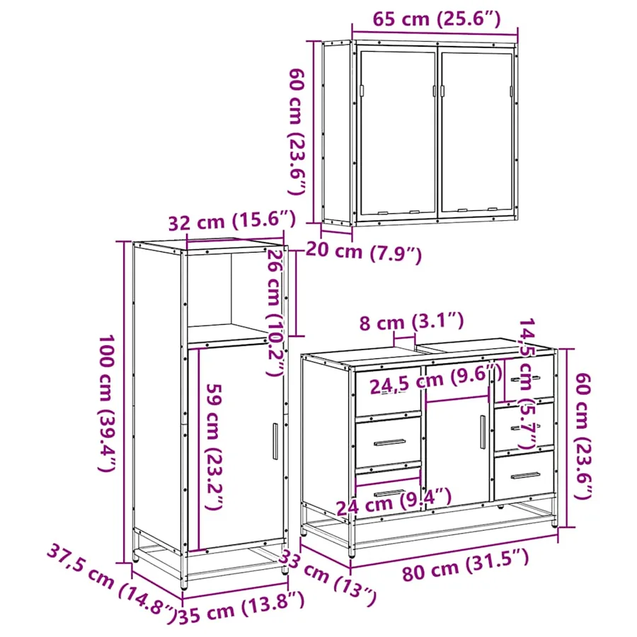 Ensemble de meubles de salle de bain 3 pcs chêne sonoma - 11