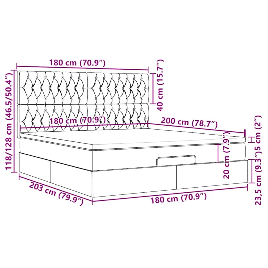 Cadre de lit ottoman avec matelas gris foncé 180x200cm velours - 18