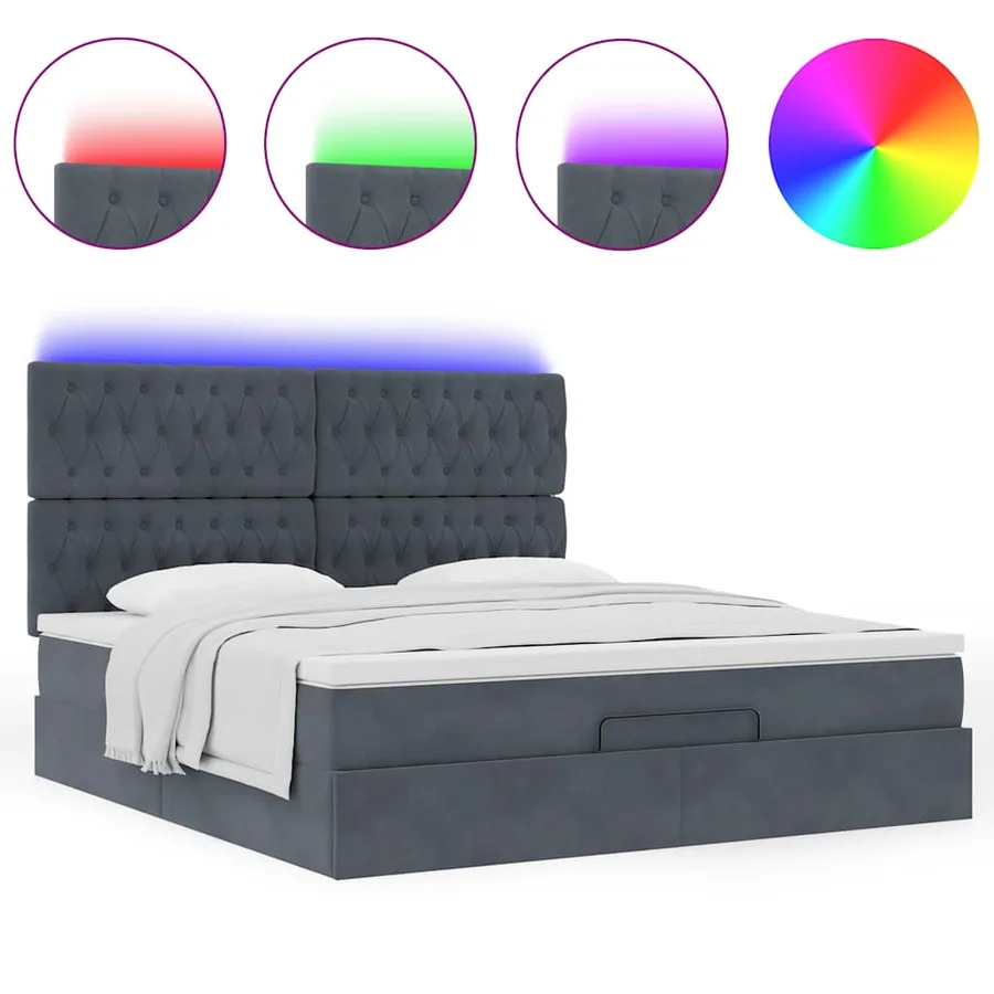 Cadre de lit ottoman avec matelas gris foncé 180x200cm velours - 5