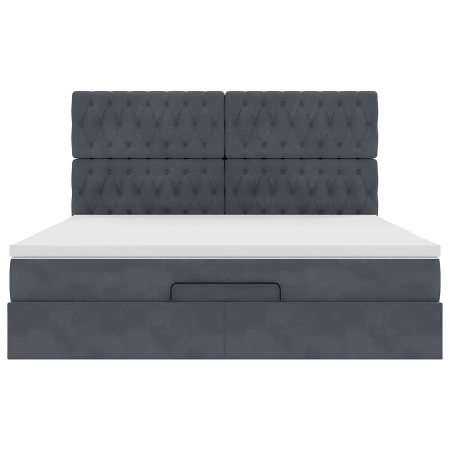 Cadre de lit ottoman avec matelas gris foncé 180x200cm velours - 8