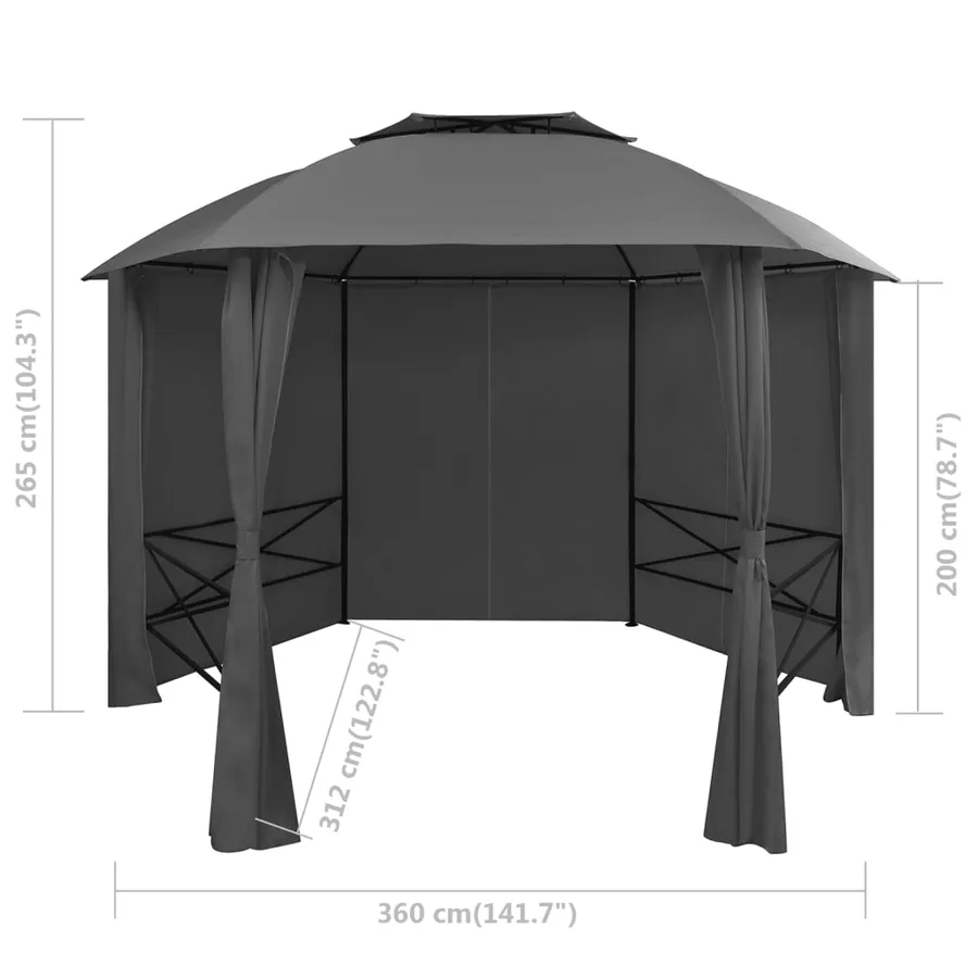 Chapiteau tente de jardin avec rideaux Hexagonal 360 x 265 cm - 8