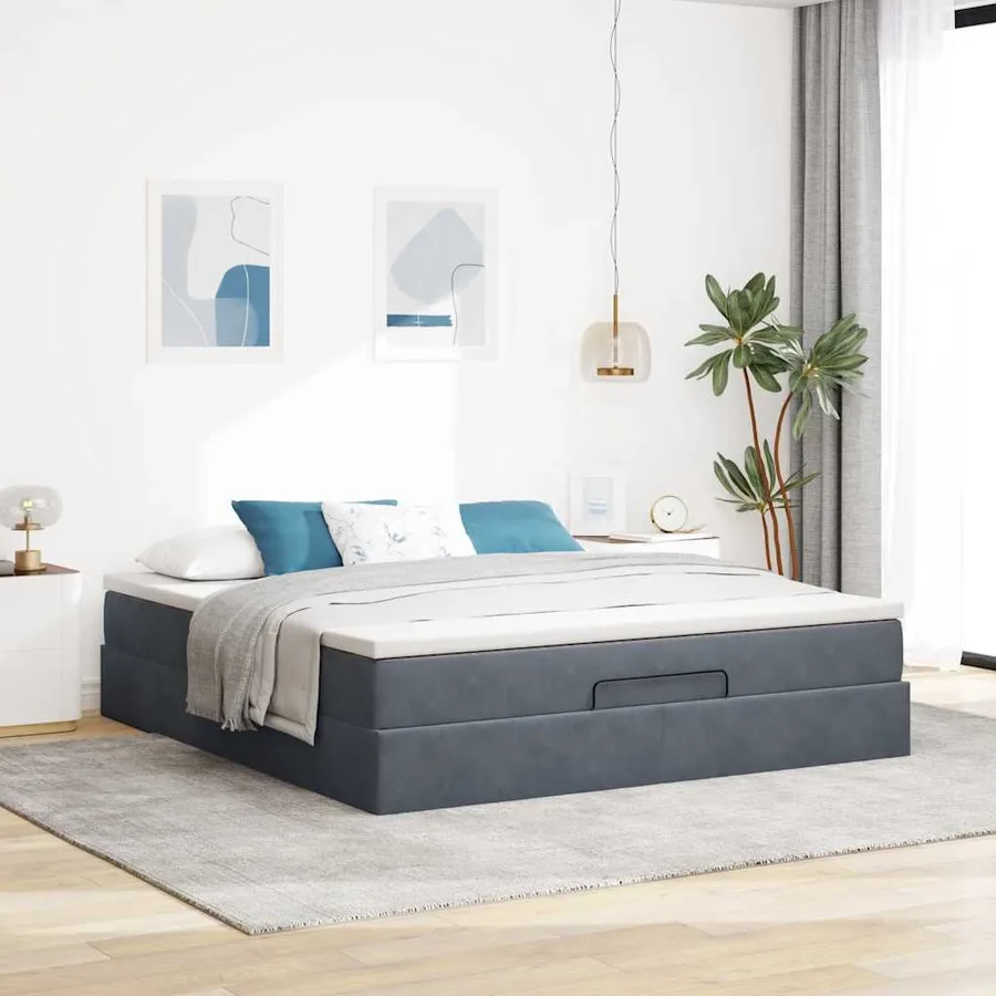 Cadre de lit ottoman avec matelas gris foncé 180x200 cm velours - 3