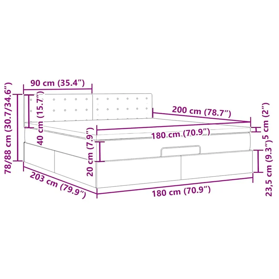 Cadre de lit ottoman avec matelas noir 180x200 cm velours - 18