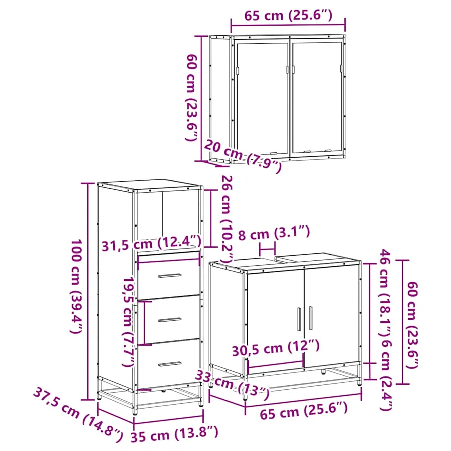 Ensemble de meubles de salle de bain 3 pcs Sonoma gris - 11