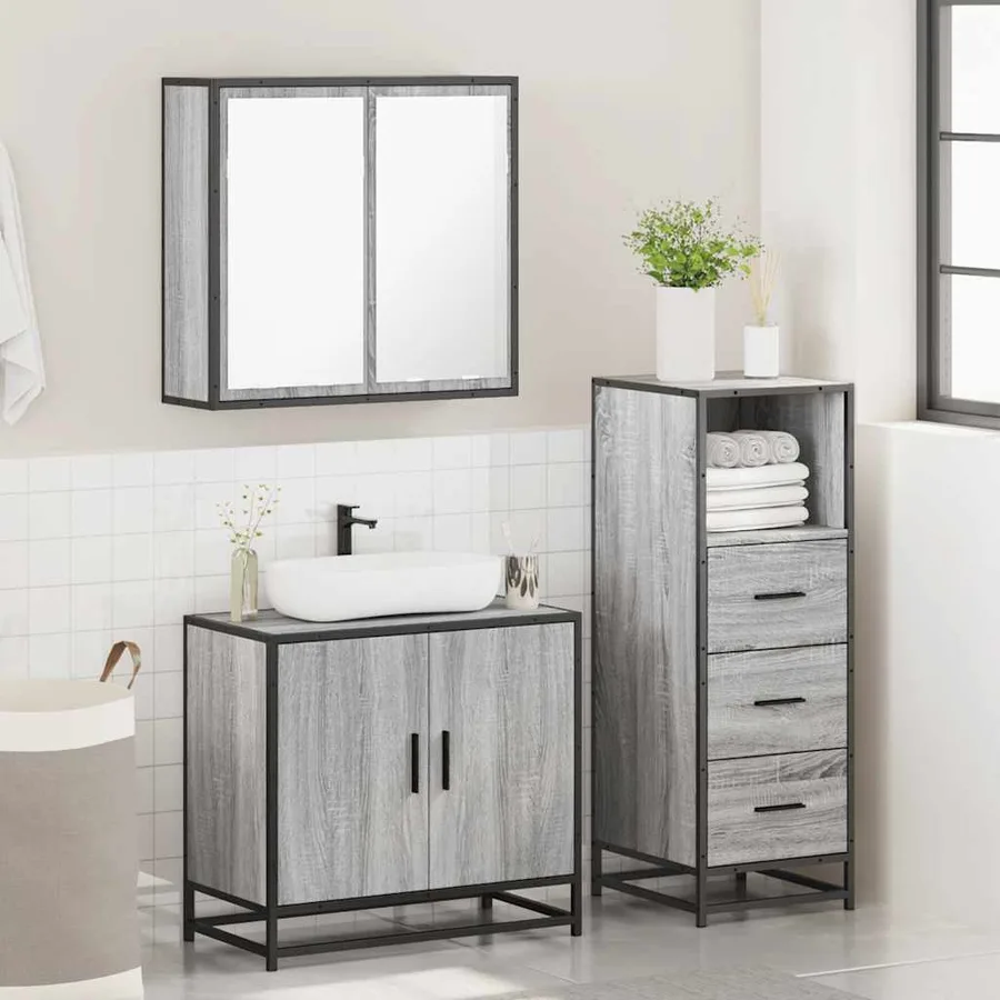 Ensemble de meubles de salle de bain 3 pcs Sonoma gris - 4