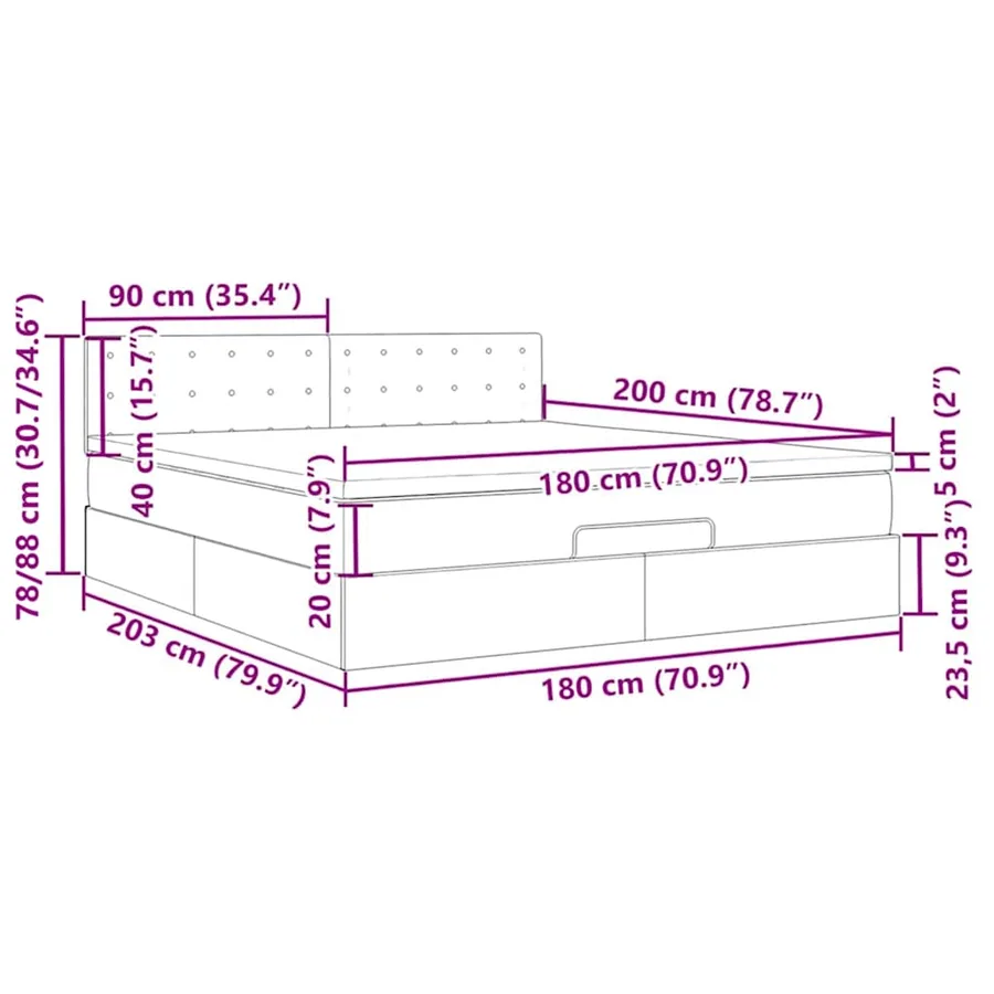 Cadre de lit ottoman avec matelas bleu foncé 180x200 cm velours - 18