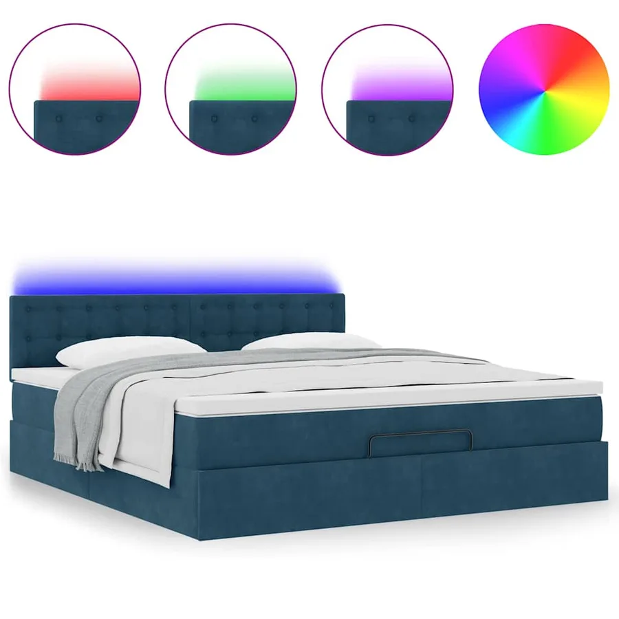 Cadre de lit ottoman avec matelas bleu foncé 180x200 cm velours - 5