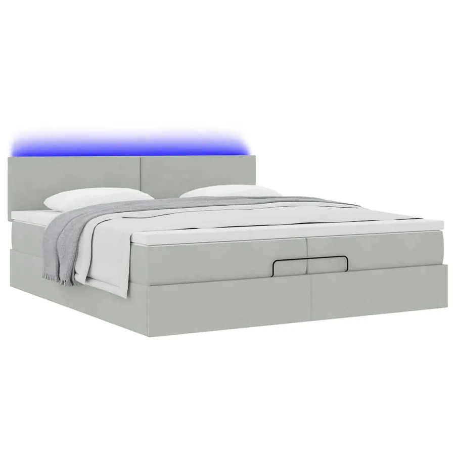 Cadre de lit ottoman avec matelas gris clair 200x200 cm velours - 3