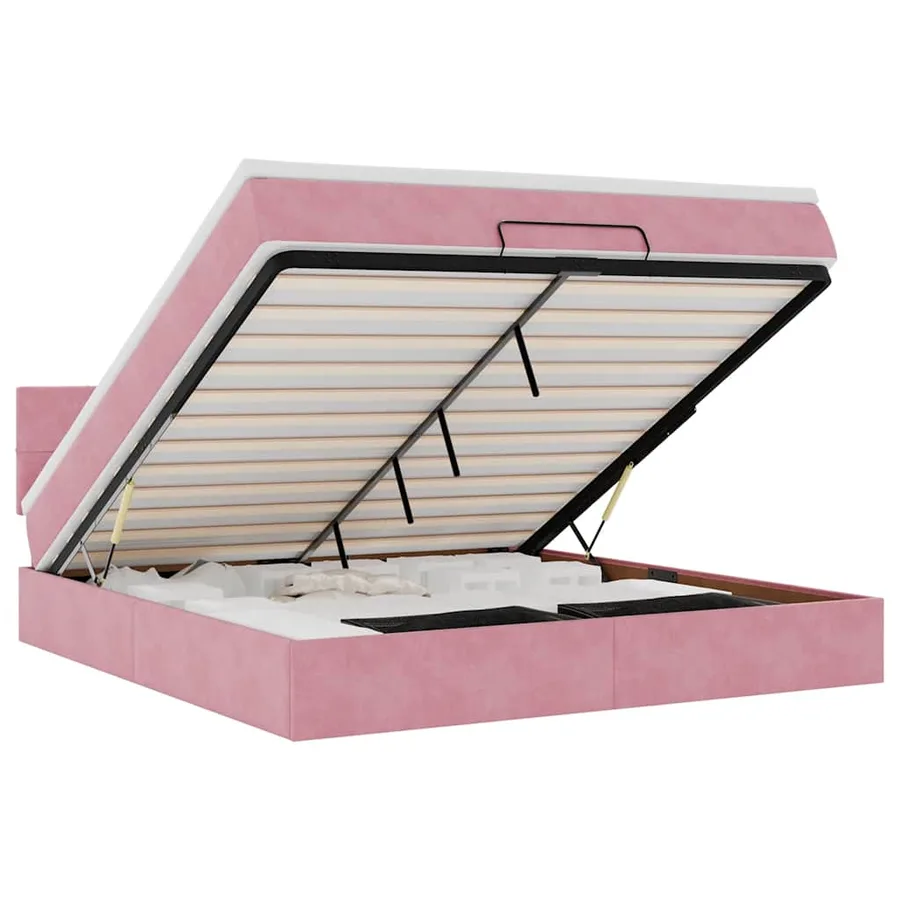 Lit ottoman avec matelas et LED Rose 180x200 cm velours - 2